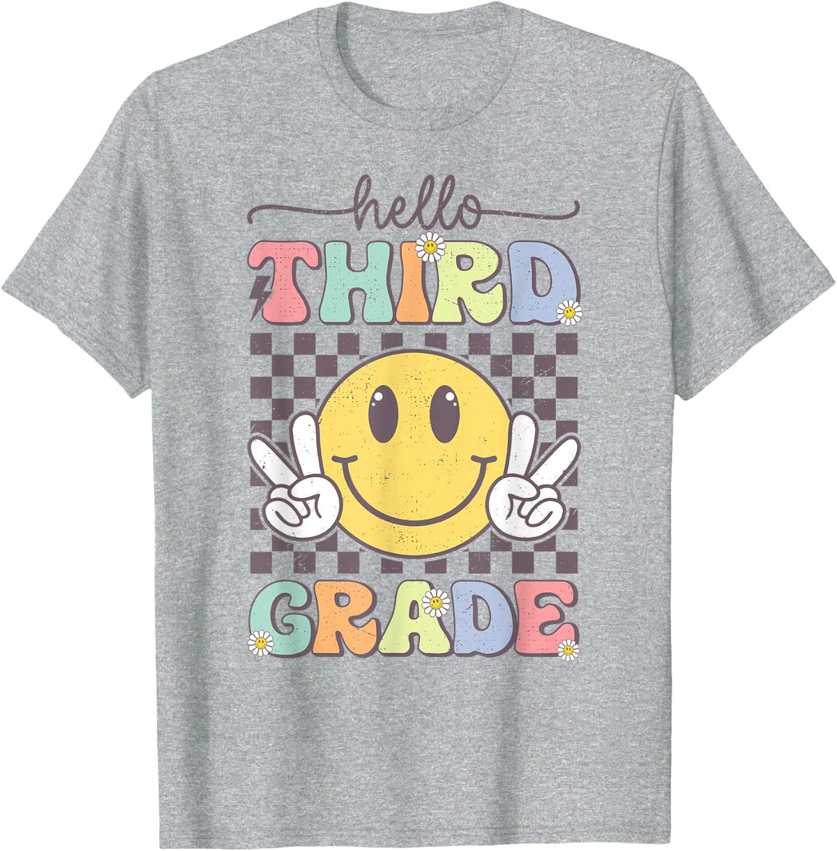 3rd Grade Team Back To School Hello Third Grade Smile Face T-Shirt - Heather Grey