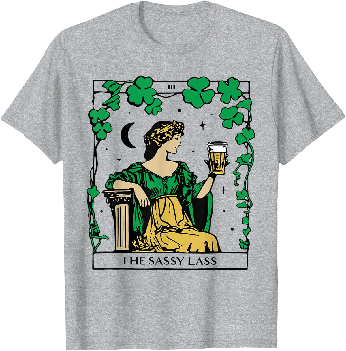 Vintage Saint Patrick's Day Funny The Sassy Lass Tarot Card T-Shirt - Heather Grey