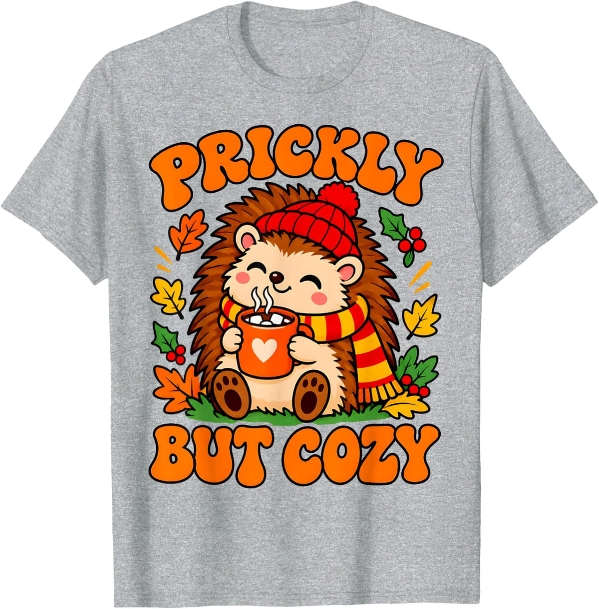 Prickly But Cozy Hedgehog Coffee Autumn Fall Thanksgiving T-Shirt - Heather Grey