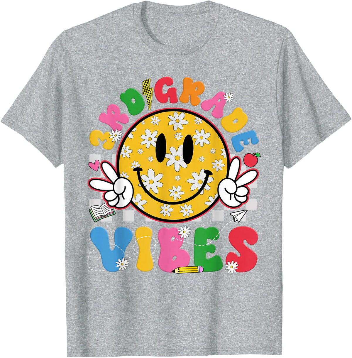 3rd Grade Vibes Smile Face Back to School Third Grade Girls T-Shirt - Heather Grey