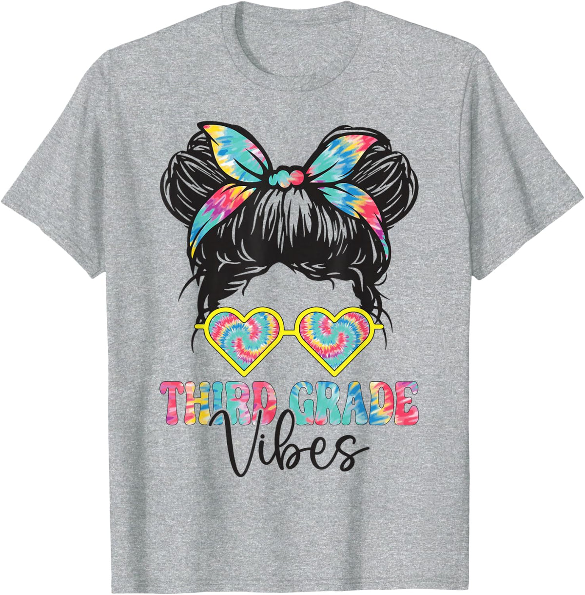 Third Grade Vibes Messy Hair Bun Girl Back To School T-Shirt Tee For 3rd Grade Girls - Heather Grey