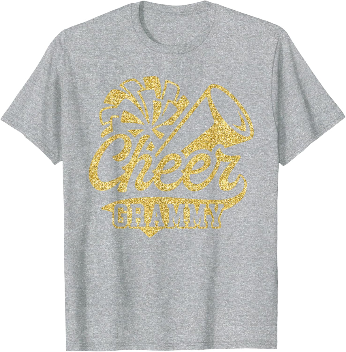 Cheer Grammy Biggest Fan Black Yellow Gold Pom Pom Tee T-Shirt - Heather Grey