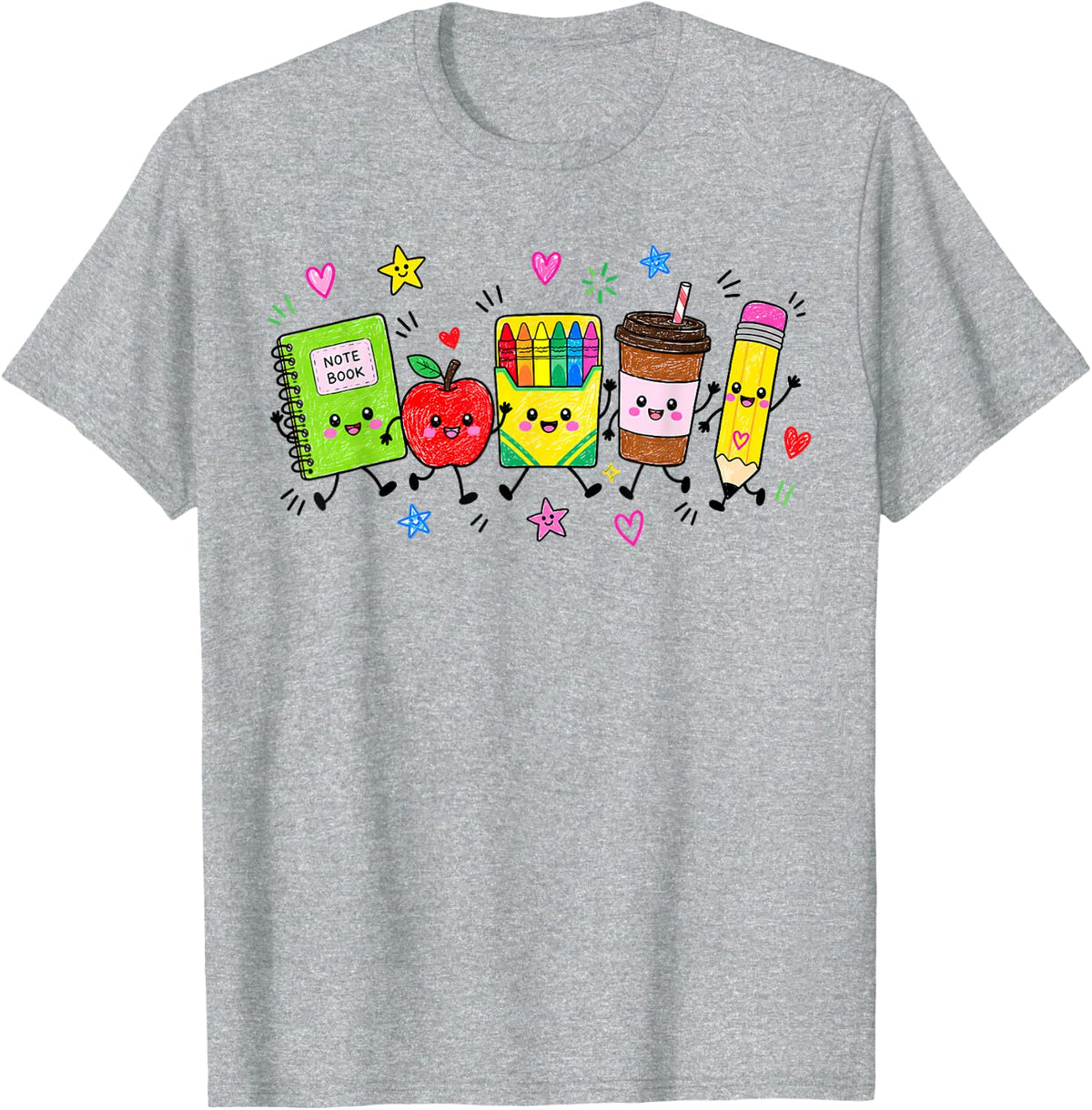 Cute School Supplies Teacher Notebook Crayons Pencil Coffee T-Shirt - Heather Grey