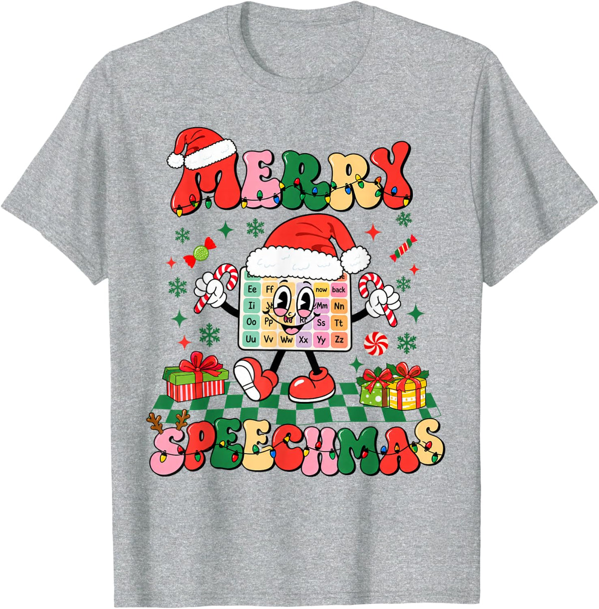 SLP Christmas Speech Therapist Merry Speechmas T-Shirt - Heather Grey