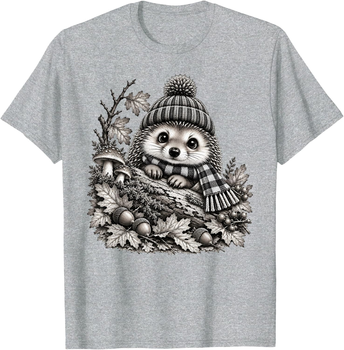 Cute Hedgehog Autumn Fall Outfit Funny Forest Animals T-Shirt - Heather Grey