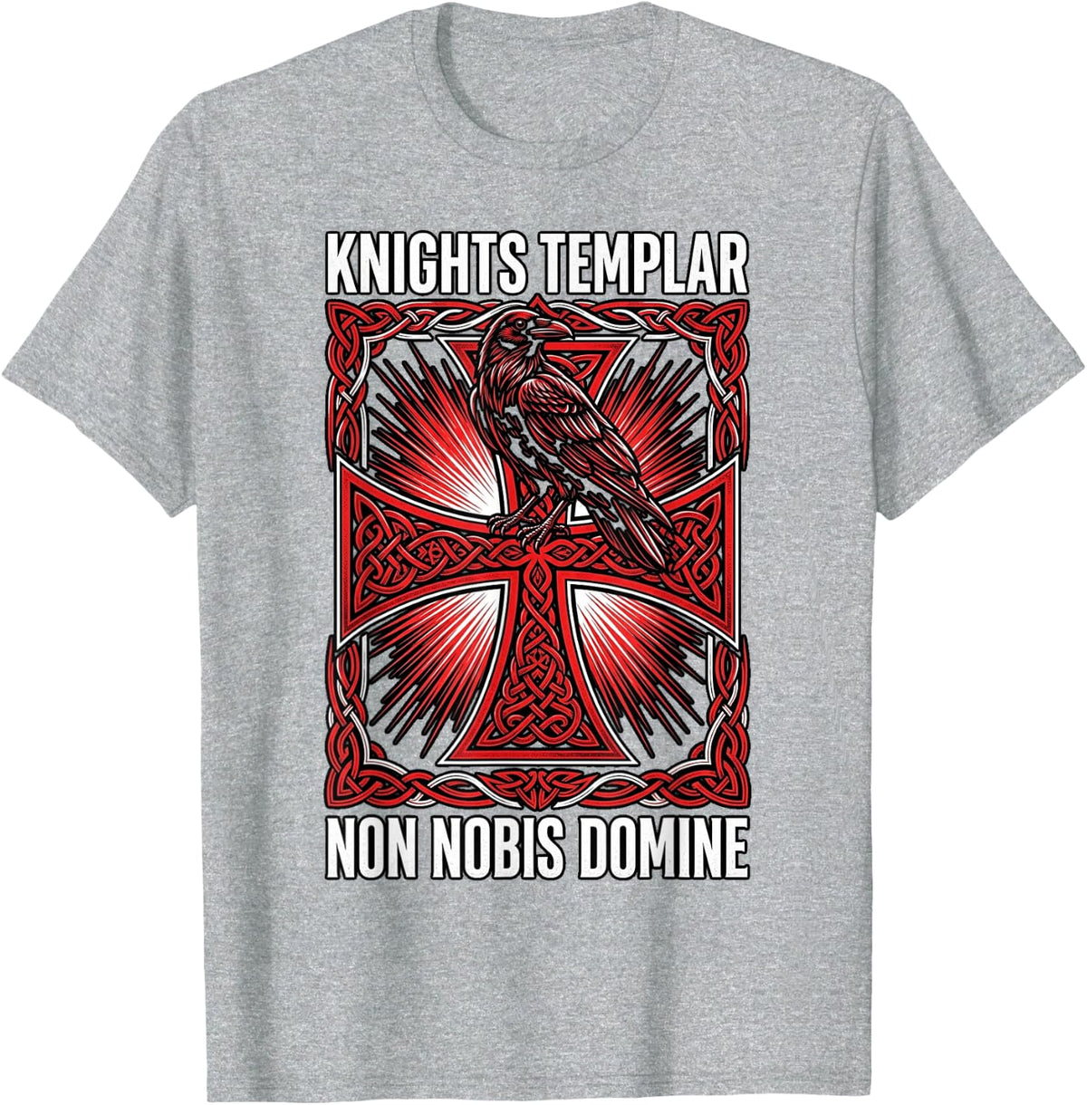 Knights Templar Cross Torn Banner Catholic T-Shirt - Heather Grey