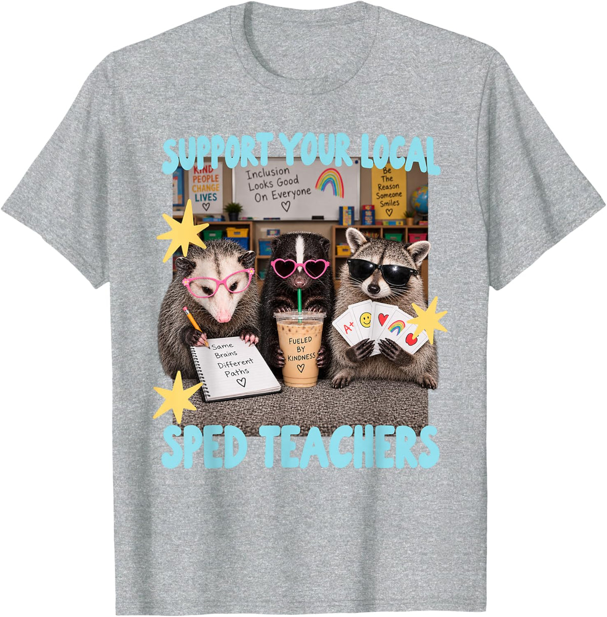 Support Your Local SPED Teachers Raccoon Special Education T-Shirt - Heather Grey