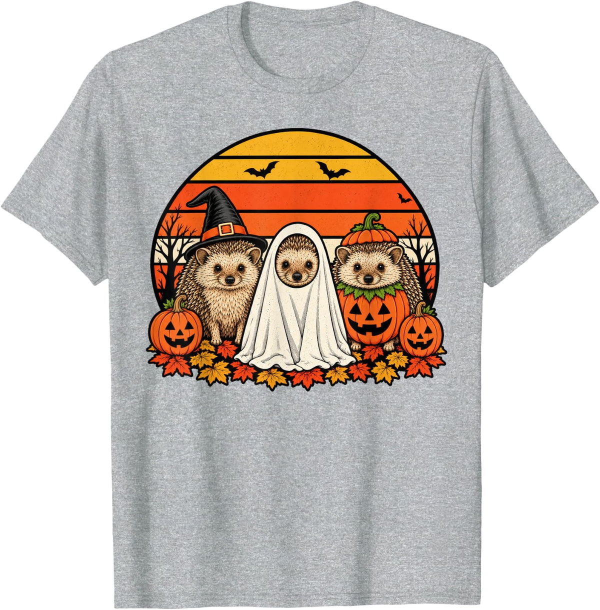 Spooky Hedgehog Pumpkin Ghost Halloween T-Shirt - Heather Grey