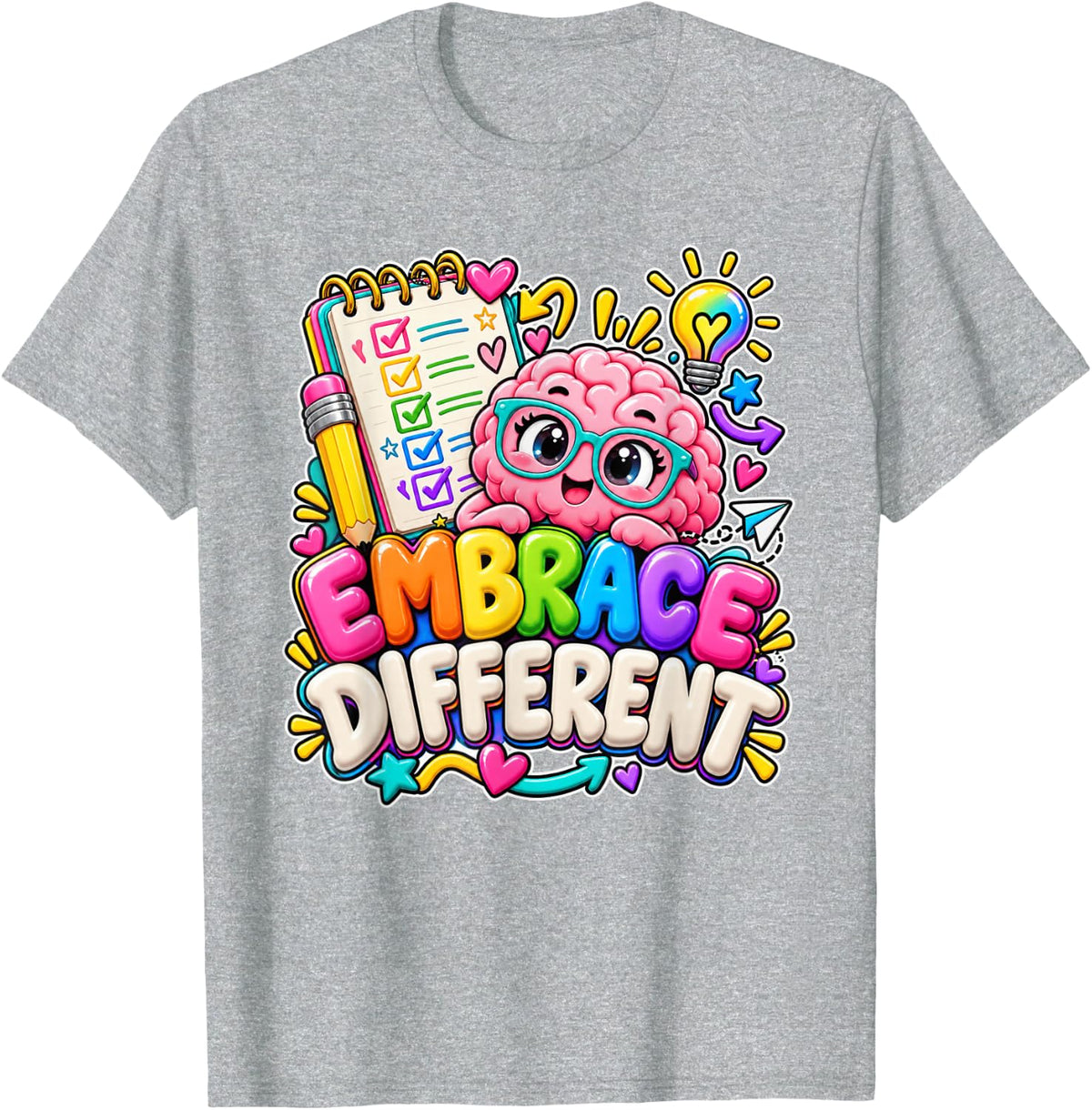 Embrace Different Neurodiversity Unique Thinker T-Shirt - Heather Grey